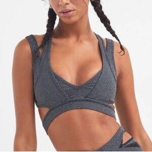 For Love and Lemons Gray Ribbed Double Strap Sports Bra NEW